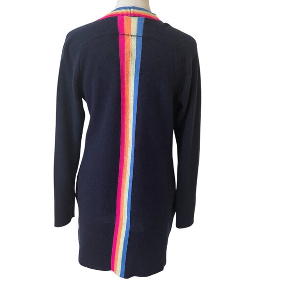 Hannah Rose NWT Navy Blue Rainbow Trim Cashmere Cardigan Womens Size Small NEW - Picture 6 of 6